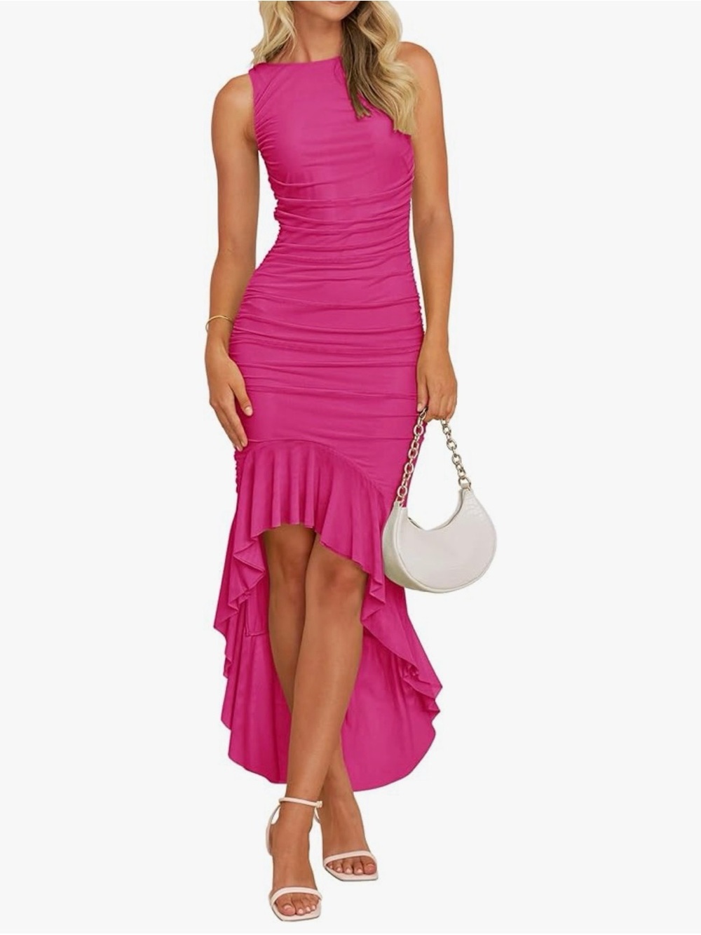 Pink Zesica Ruched High-Low Sleeveless Dress - small